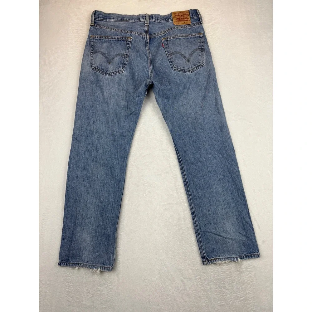 Levis 501 Men's 36x30 Y2K Medium Light Wash Grungy Skater Distressed Faded Jeans